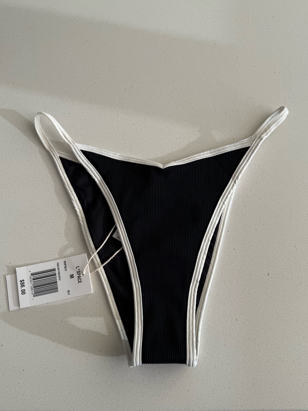 L*Space Black Ribbed Bikini Bottom with White Trim